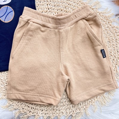 Conj. Camiseta Macaquinho, Tigre e Urso TEAM com Bermuda em Moletinho - Marinho e Areia